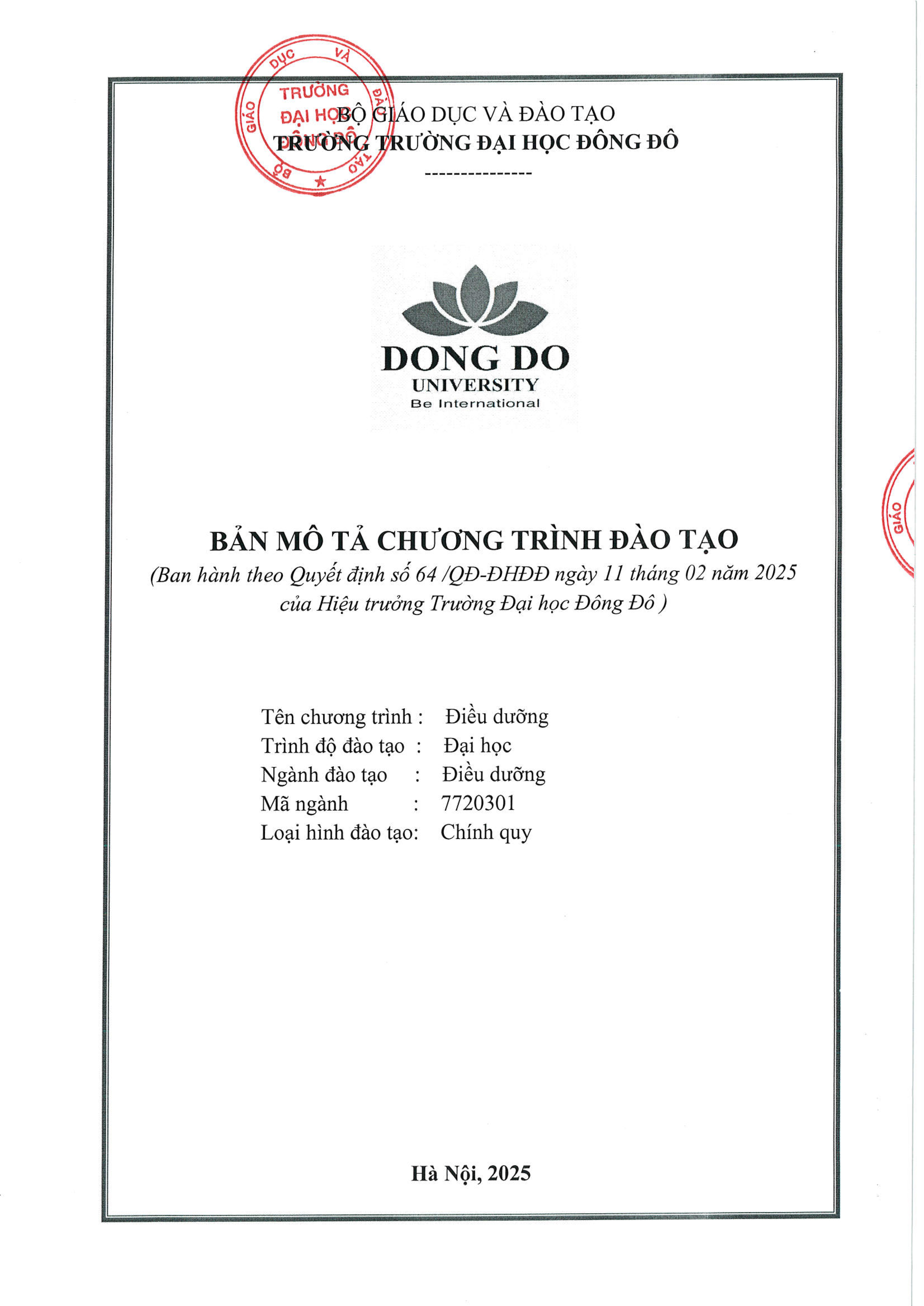 Bản mô tả chương trình đào tạo ngành Điều dưỡng 